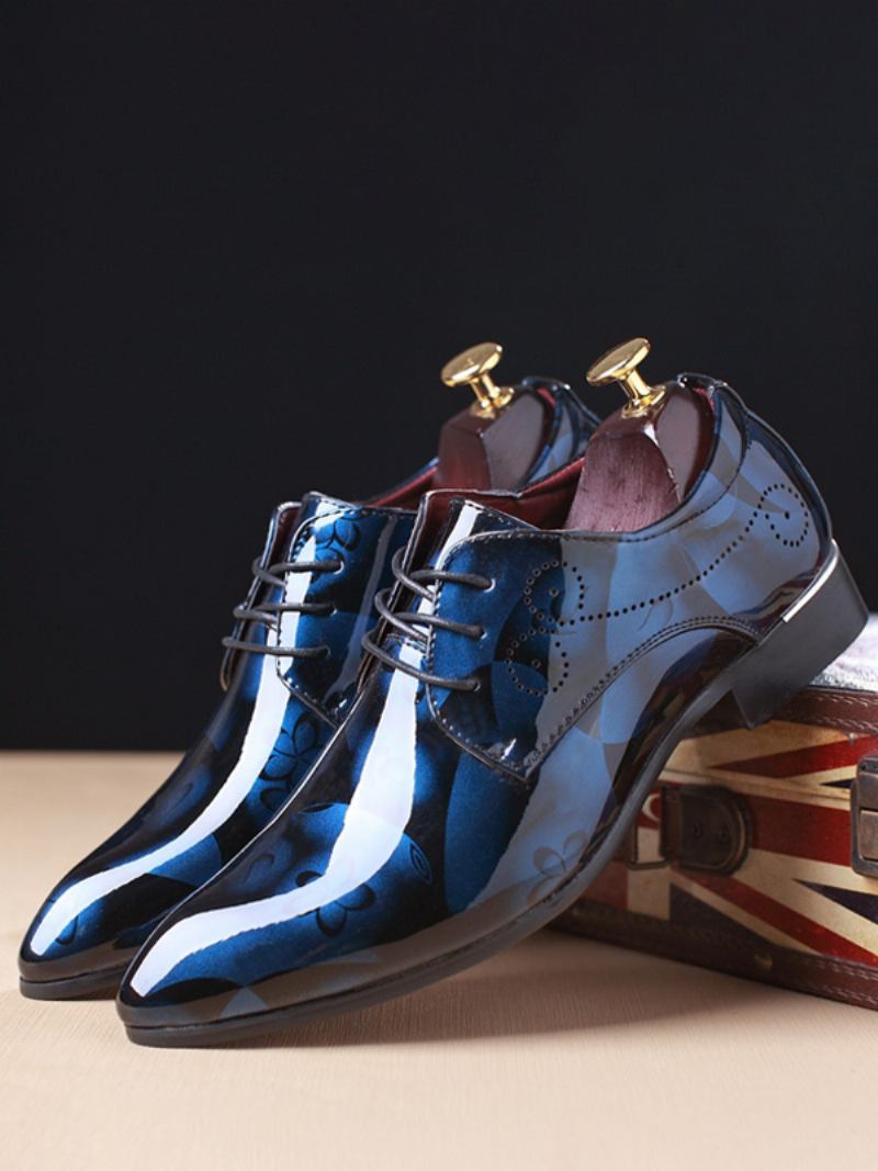 Sapatos Sociais Masculinos Qualidade Bico Fino Mocassins Couro Pu Baile Casamento - Azul