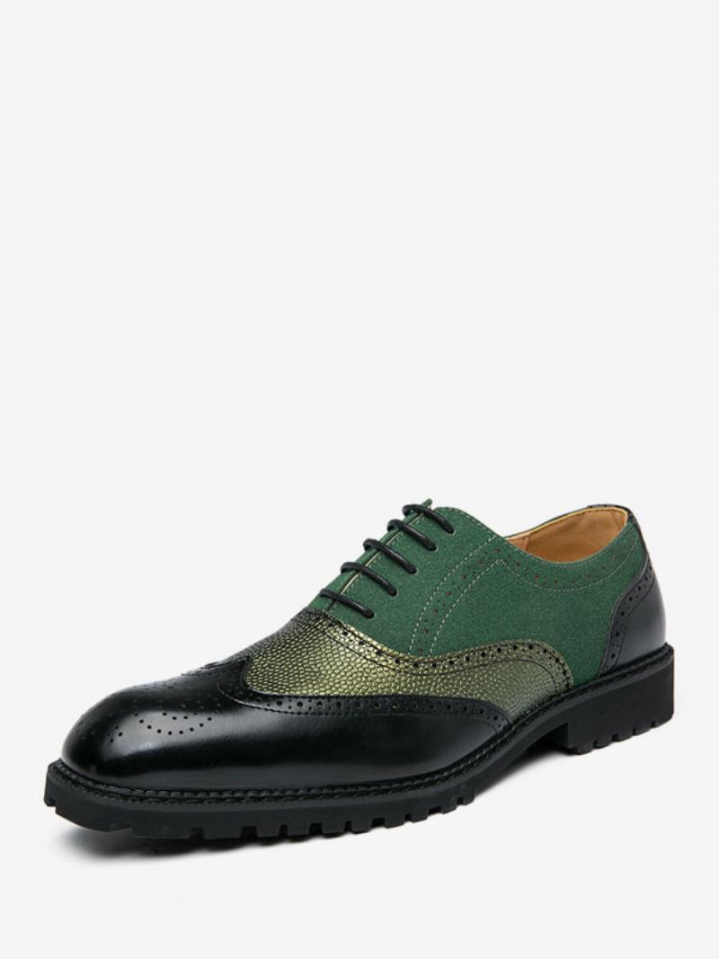 Sapatos Sociais Para Homens Elegantes Com Alça Redonda Ajustável Em Couro Pu - Verde