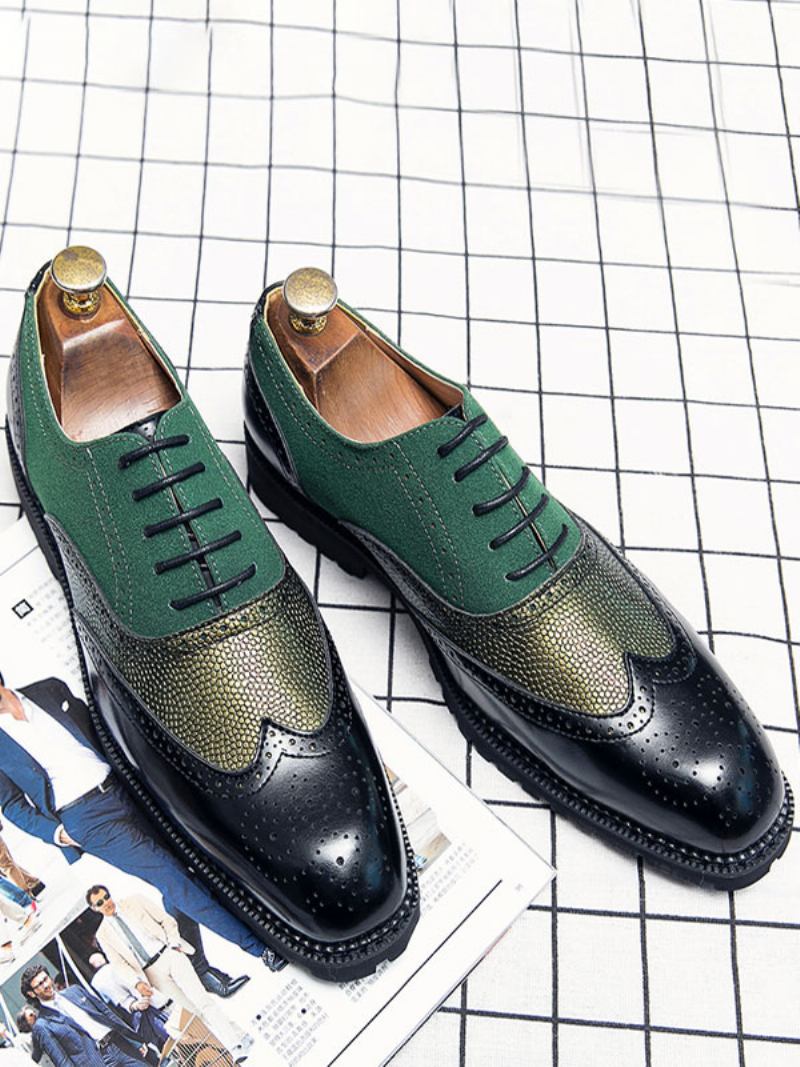 Sapatos Sociais Para Homens Elegantes Com Alça Redonda Ajustável Em Couro Pu - Verde