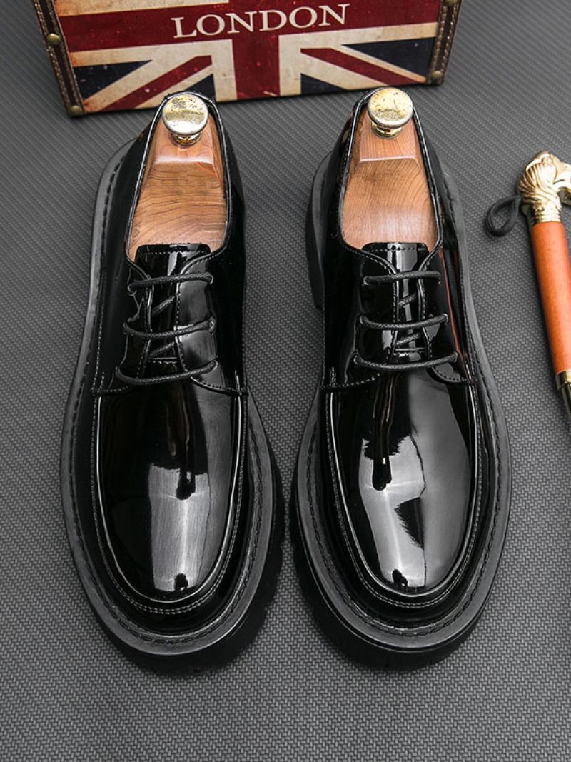 Sapatos Sociais Para Homens Elegantes Com Alça Redonda Ajustável Em Couro Pu - Preto