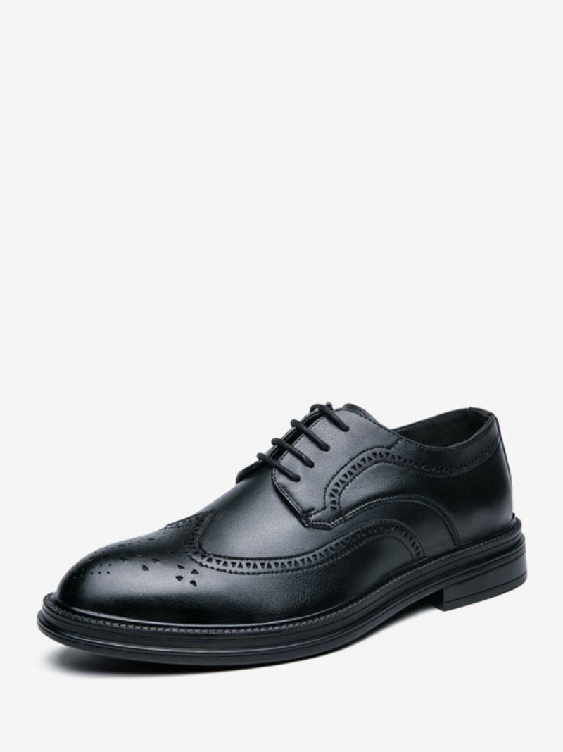 Sapatos Sociais Para Homens Elegantes Com Alça Redonda Ajustável Em Couro Pu - Preto