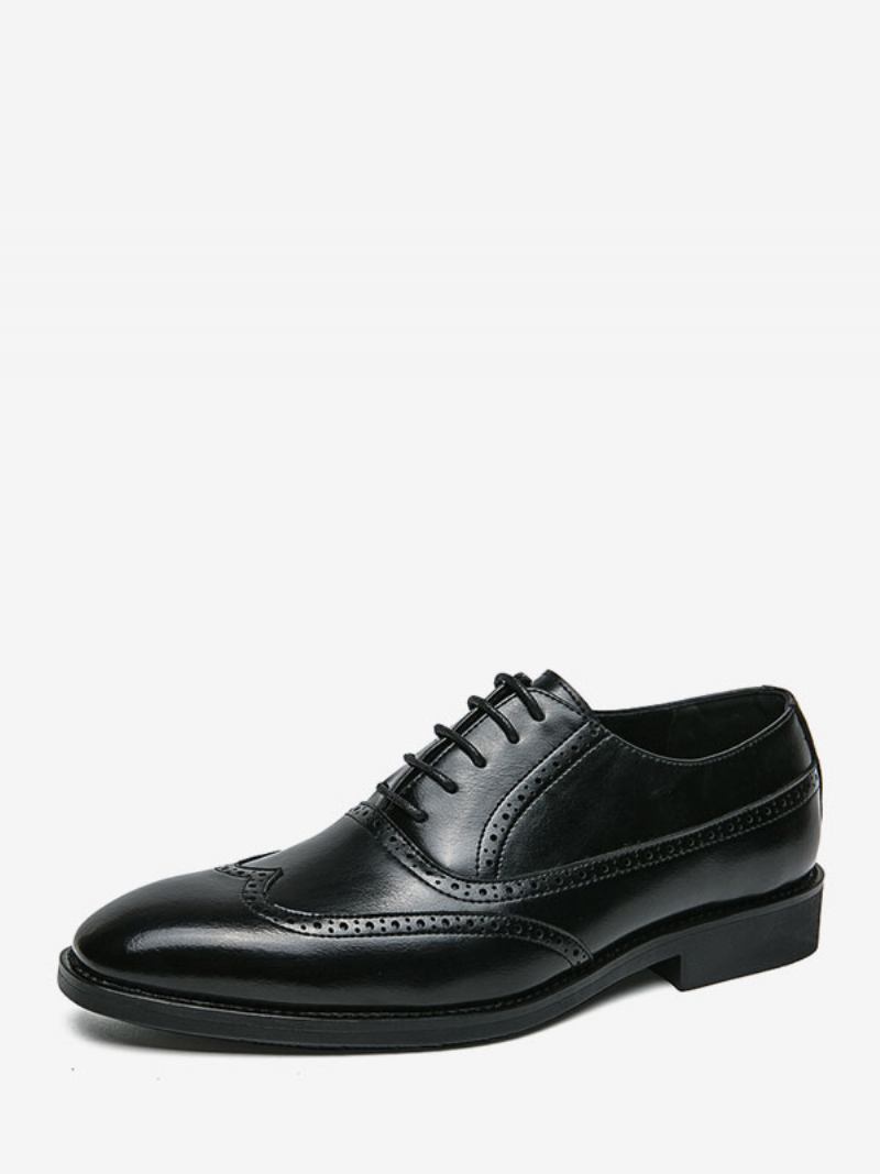 Sapatos Sociais Para Homens Moda Redonda Alça Dedo Do Pé Ajustável Couro Pu Oxford Noivo