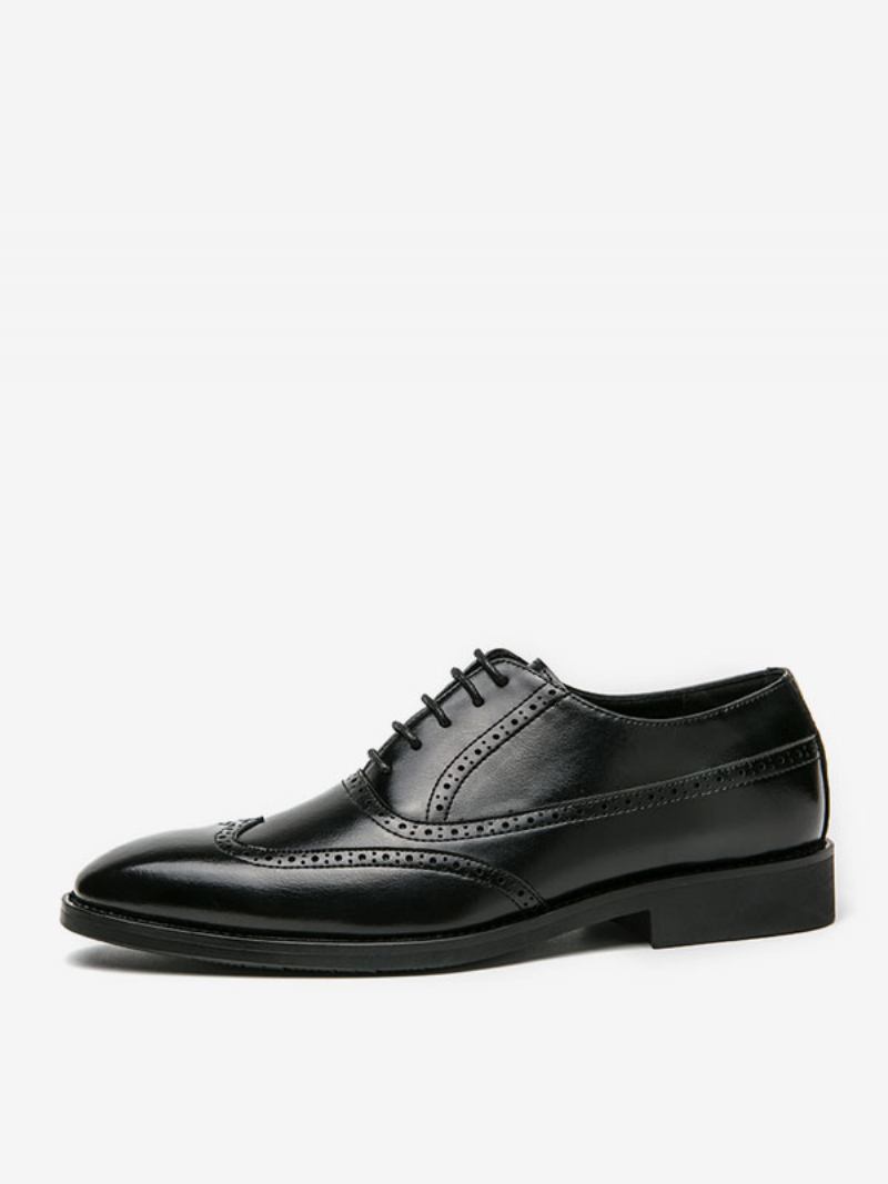 Sapatos Sociais Para Homens Moda Redonda Alça Dedo Do Pé Ajustável Couro Pu Oxford Noivo - Preto