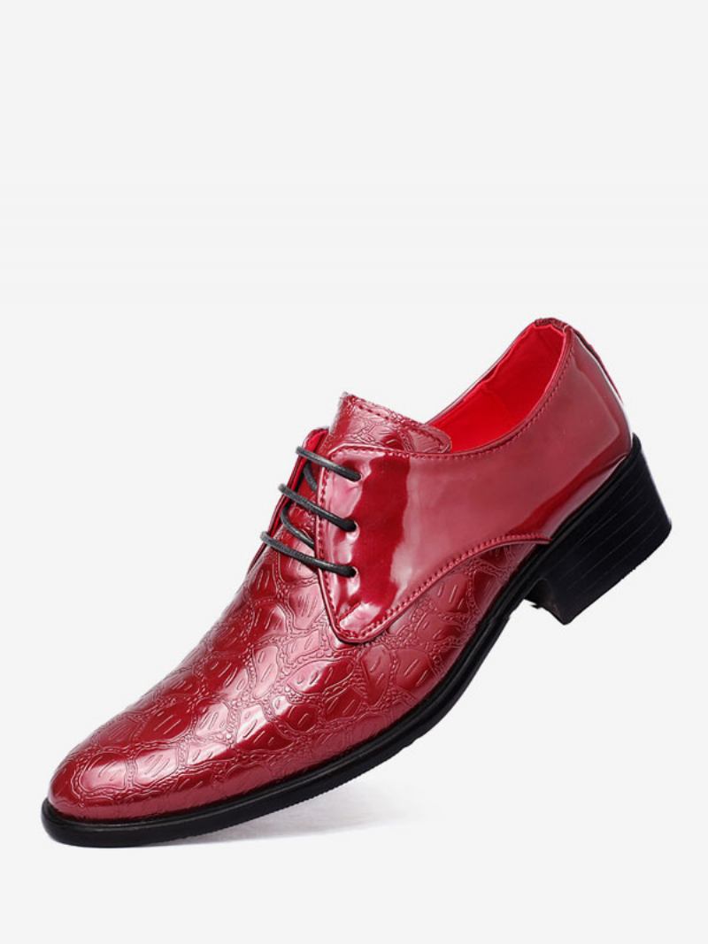 Sapatos Sociais Para Homens Moda Rendas Até Couro Pu Festa Casamento - Vermelho