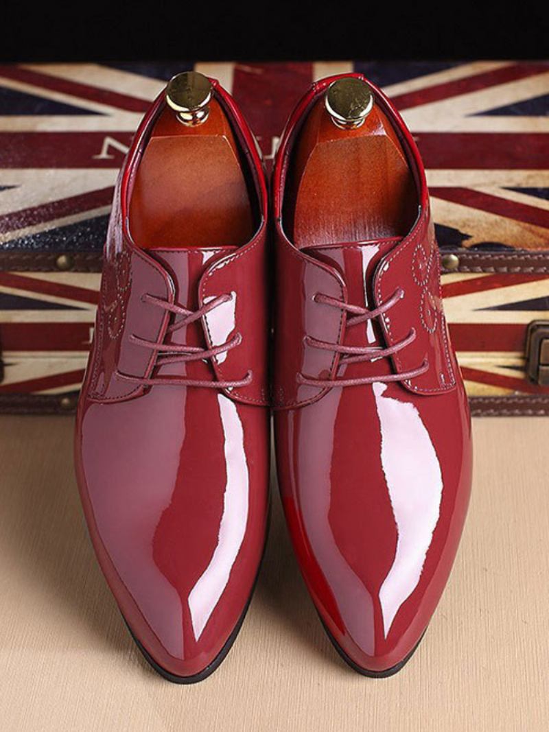 Sapatos Sociais Para Homens Modernos Couro Pu Bico Fino - Vermelho