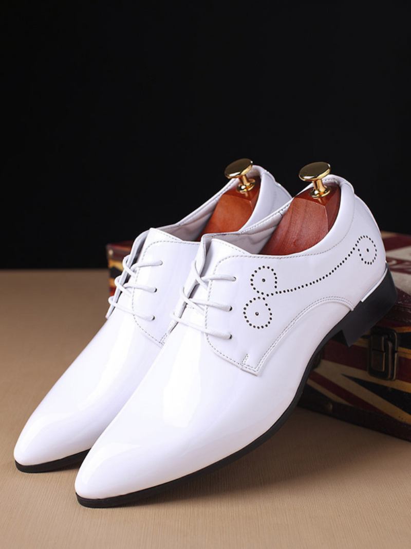 Sapatos Sociais Para Homens Modernos Couro Pu Bico Fino - Branco