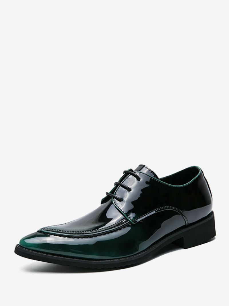 Sapatos Sociais Para Homens Qualidade Bico Fino Com Cadarço Em Couro Pu - Verde