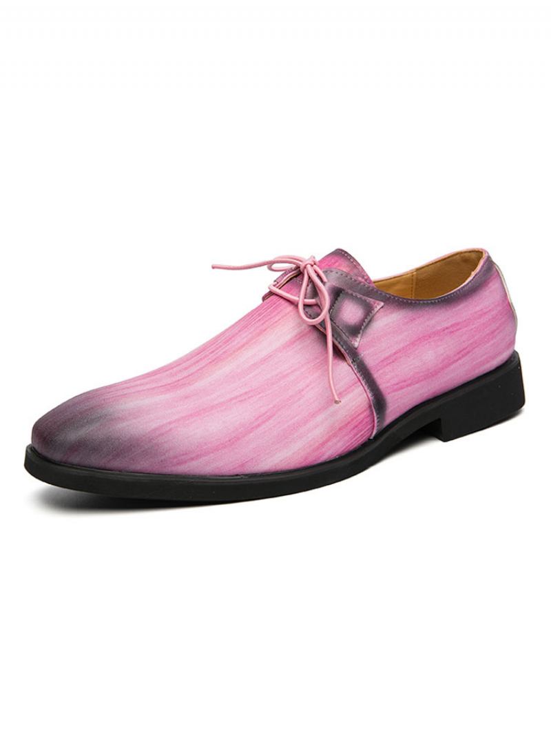 Sapatos Sociais Para Homens Qualidade Bico Fino Com Cadarço Em Couro Pu Casuais - Rosa