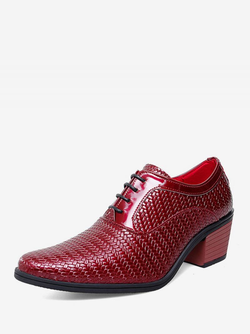 Sapatos Vestido Para Homens Qualidade Dedo Do Pé Apontado Rendas Até Casamento Festa Formatura Couro Pu - Vermelho