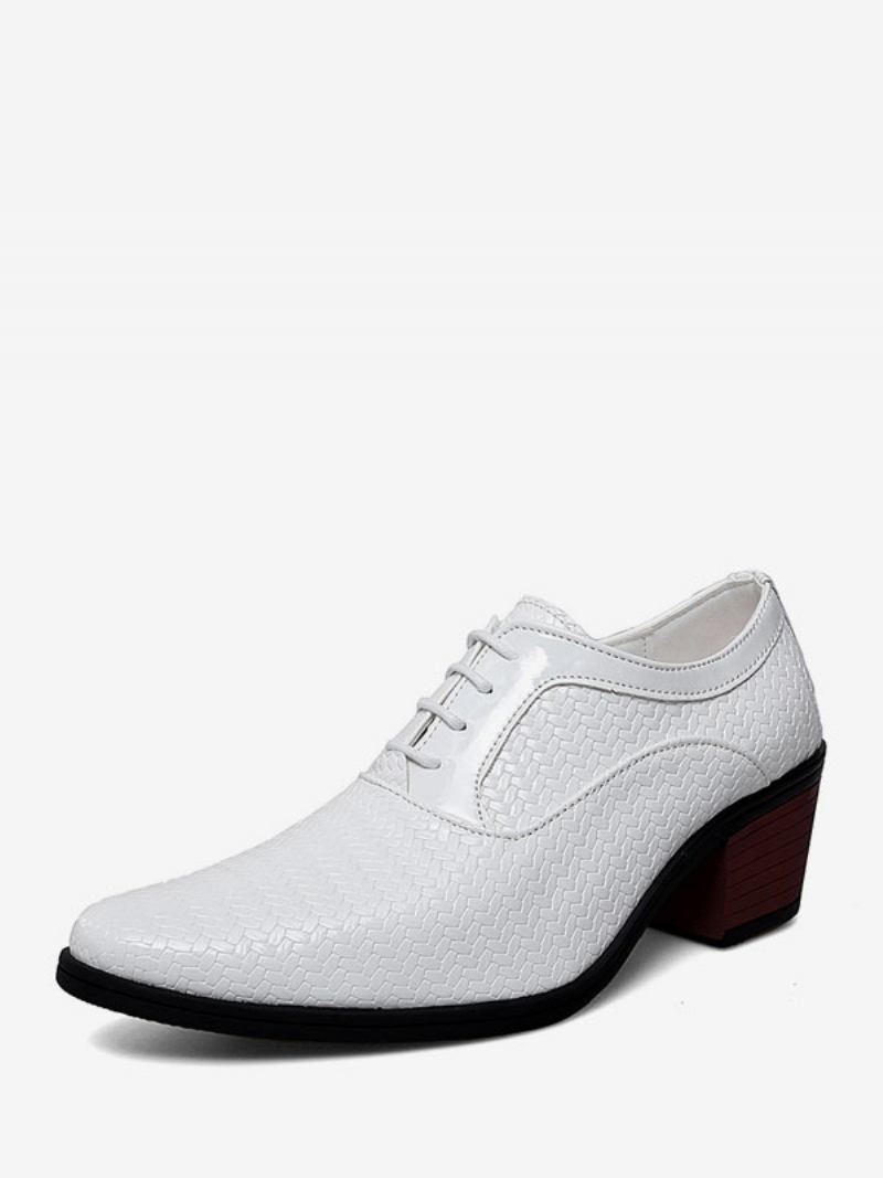 Sapatos Vestido Para Homens Qualidade Dedo Do Pé Apontado Rendas Até Casamento Festa Formatura Couro Pu - Branco