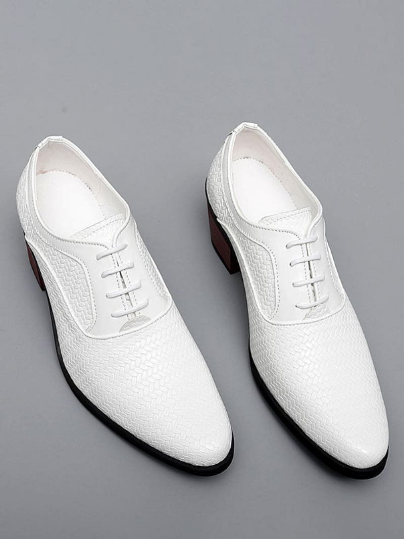 Sapatos Vestido Para Homens Qualidade Dedo Do Pé Apontado Rendas Até Casamento Festa Formatura Couro Pu - Branco