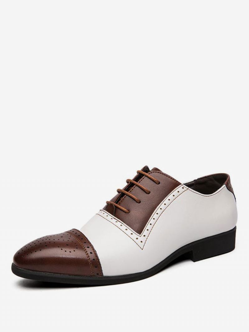 Vestido Casamento Masculino Oxford Sapatos Formais Alça Redonda Bloco Cor Ajustável Couro Branco