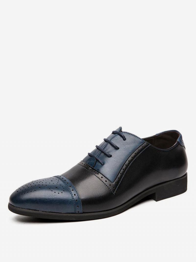 Vestido Casamento Masculino Oxford Sapatos Formais Alça Redonda Bloco Cor Ajustável Couro Branco - Azul