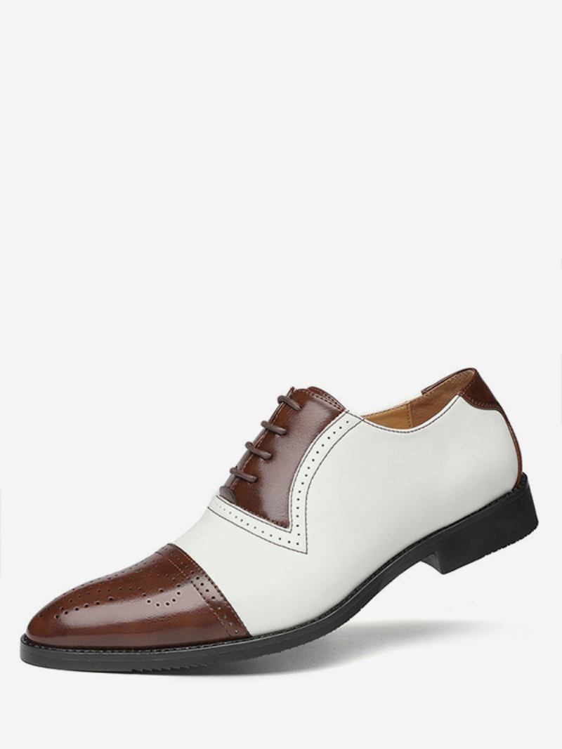 Vestido Casamento Oxfords Masculino Com Bico Fino Brogue Sapatos Formais Brancos