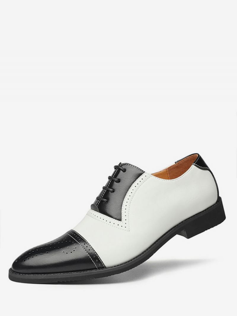 Vestido Casamento Oxfords Masculino Com Bico Fino Brogue Sapatos Formais Brancos - Branco