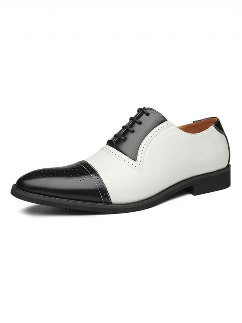 Vestido Casamento Oxfords Masculino Com Bico Fino Brogue Sapatos Formais Brancos - Branco