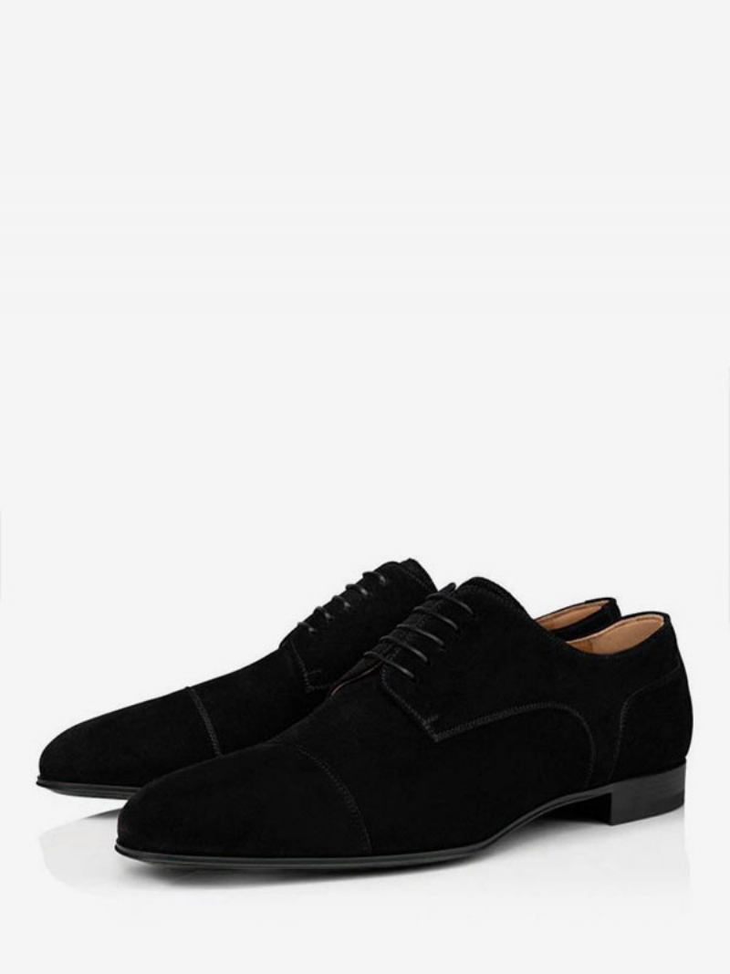 Vestido Masculino Camurça Preta Couro Bico Quadrado Texturas Oxford Painéis Tecido Sapatos Casamento - Preto