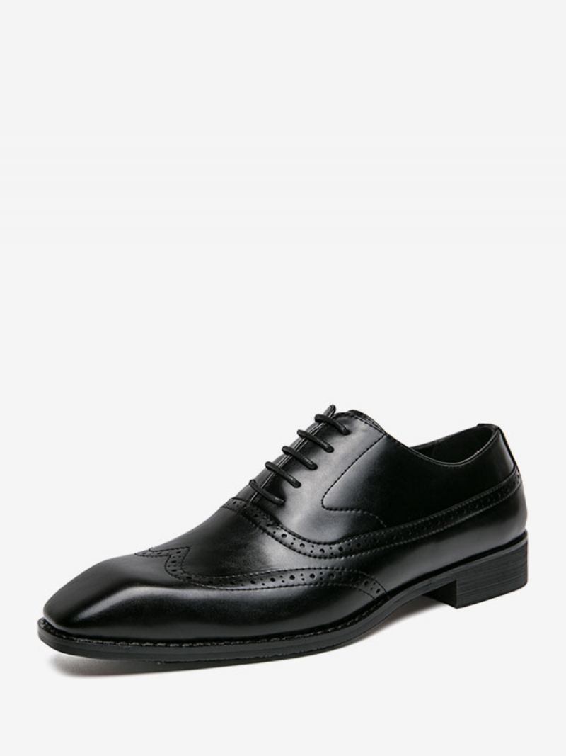 Vestido Masculino Com Bico Quadrado E Alça Ajustável Em Couro Pu Oxford Sapatos Casamento Para Baile - Preto