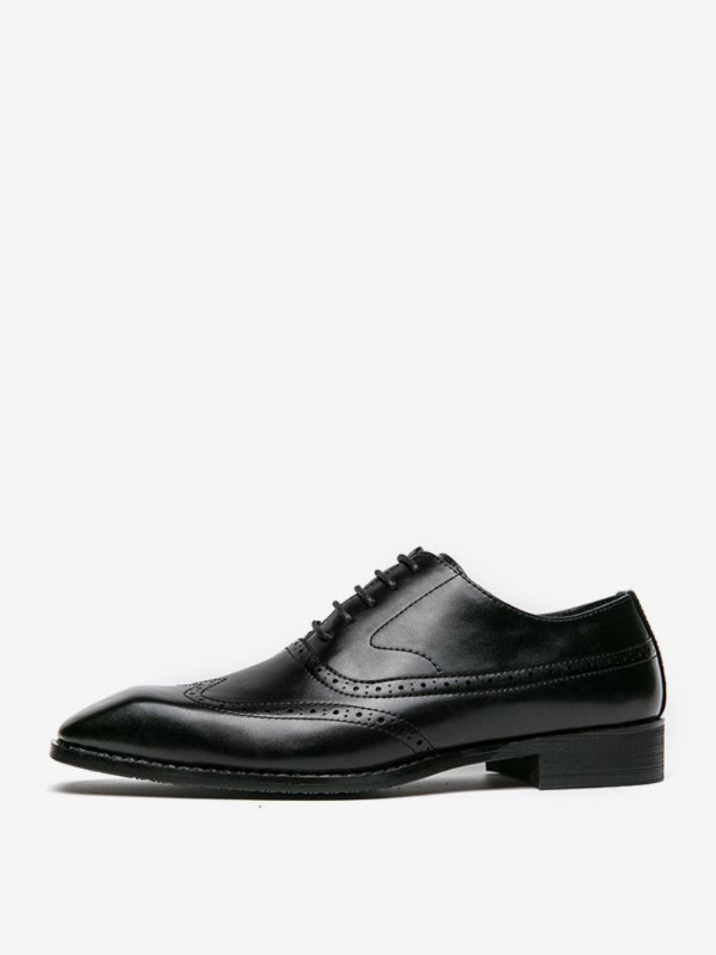 Vestido Masculino Com Bico Quadrado E Alça Ajustável Em Couro Pu Oxford Sapatos Casamento Para Baile - Preto