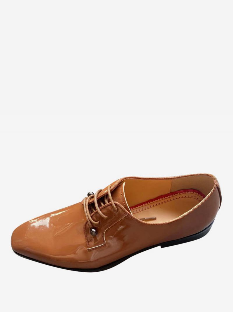 Vestido Masculino Couro Envernizado Com Cadarço Sapatos Casamento Baile Derby - Café Marrom