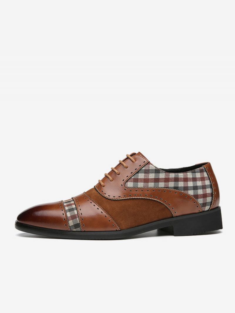 Vestido Masculino Oxford Bico Fino Couro Pu Sapatos Casamento Baile - Café Marrom