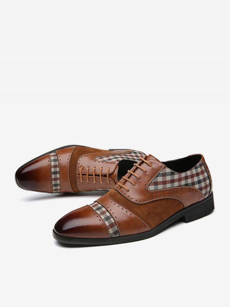 Vestido Masculino Oxford Bico Fino Couro Pu Sapatos Casamento Baile - Café Marrom