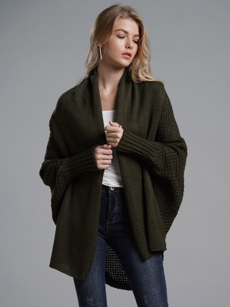 Suéter Feminino Manga Morcego Frente Aberta Cardigans Para Outono Inverno - Verde Escuro