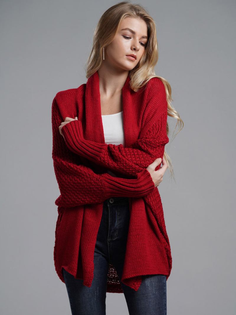 Suéter Feminino Manga Morcego Frente Aberta Cardigans Para Outono Inverno - Vermelho