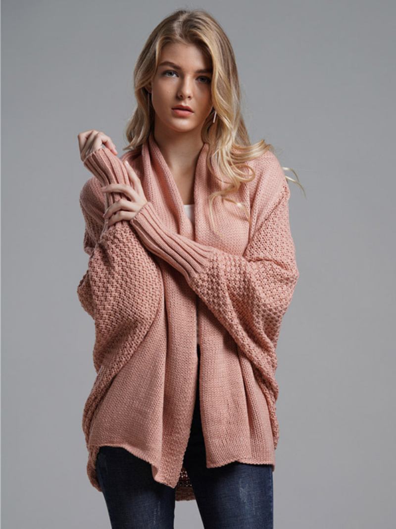 Suéter Feminino Manga Morcego Frente Aberta Cardigans Para Outono Inverno - Rosa