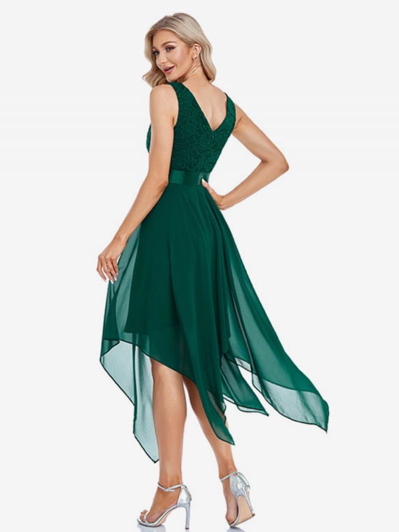 Lenço Feminino Vestidos Com Decote Em V Sem Mangas Fita Cintura Irregular Vestido Midi Baile - Verde