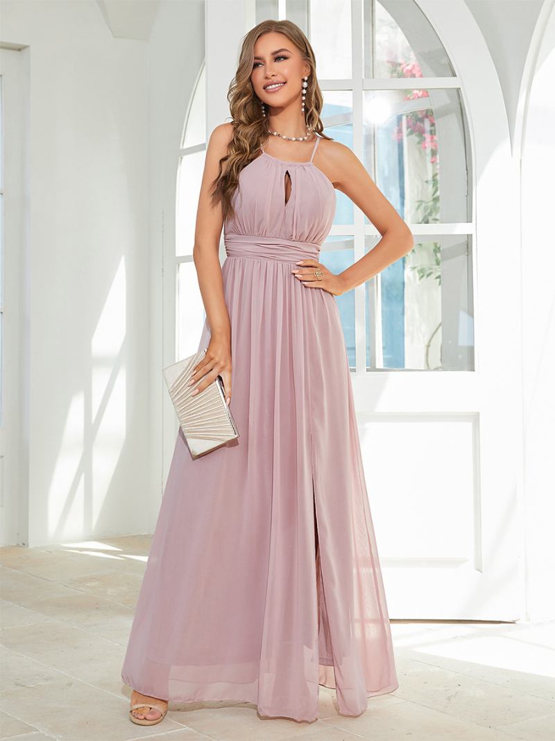 Vestido Baile Feminino Salmão Frente Única Com Fenda Alta Elegante Maxi Vestidos - Lavanda 