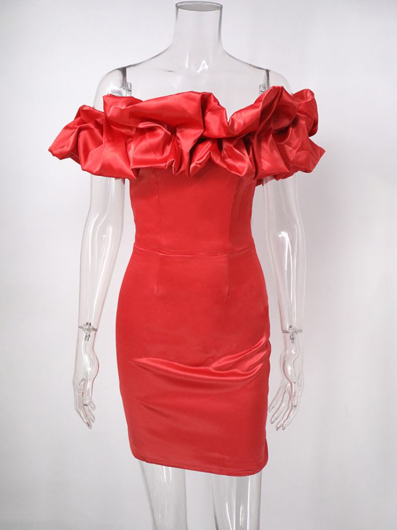 Vestido Feminino Chique Cupcake Sem Alças Com Fenda Para Festa Aniversário Minivestidos - Vermelho