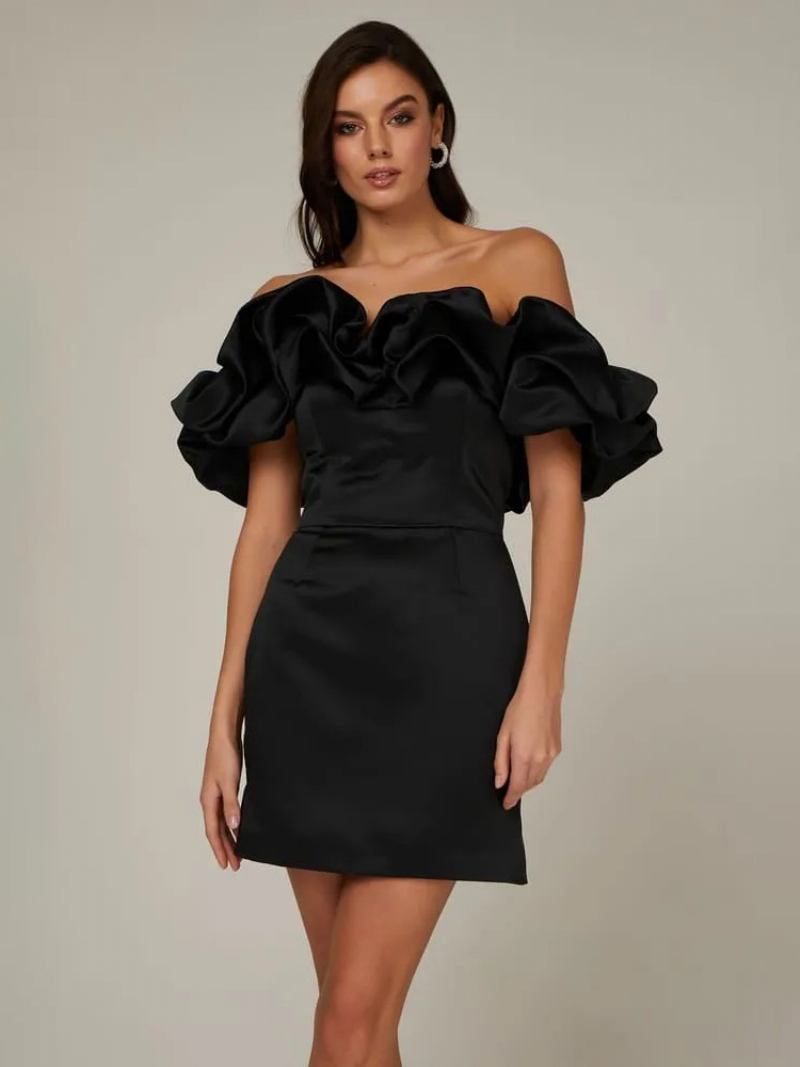 Vestido Feminino Chique Cupcake Sem Alças Com Fenda Para Festa Aniversário Minivestidos - Preto