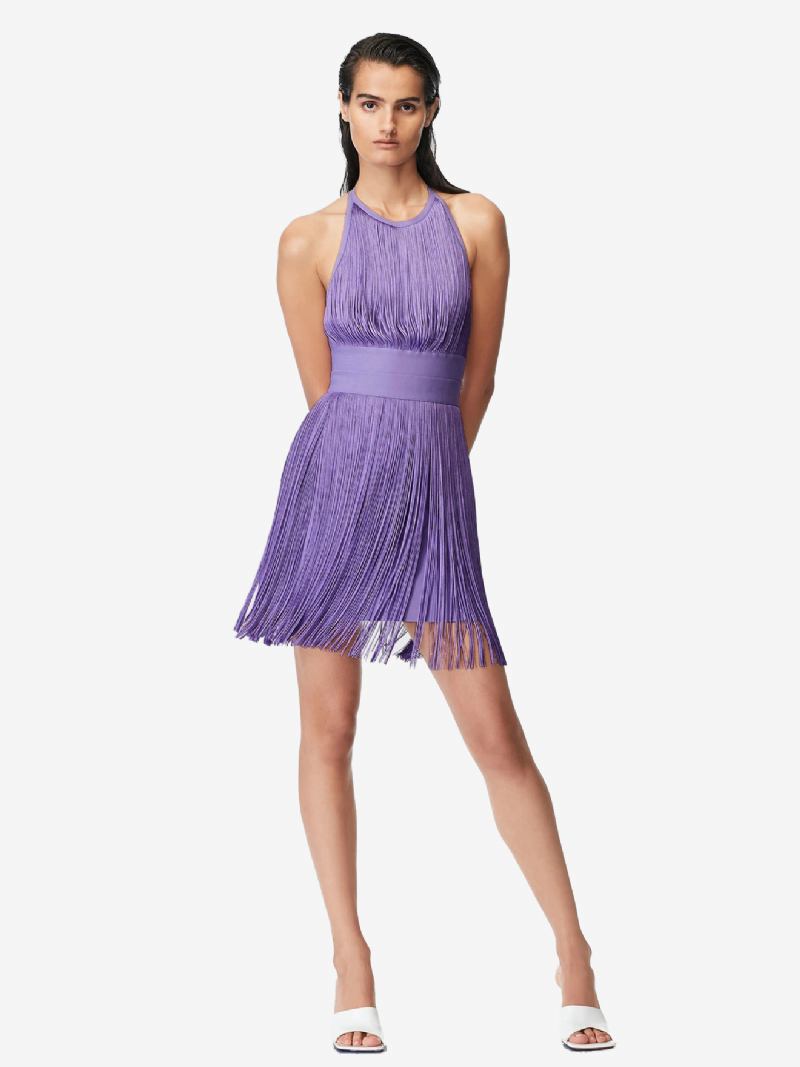 Vestido Feminino Com Franjas Lavanda Frente Única Elegante Para Festa Vestidos Curtos