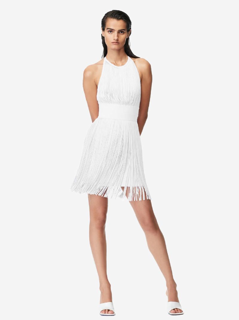 Vestido Feminino Com Franjas Lavanda Frente Única Elegante Para Festa Vestidos Curtos - Branco