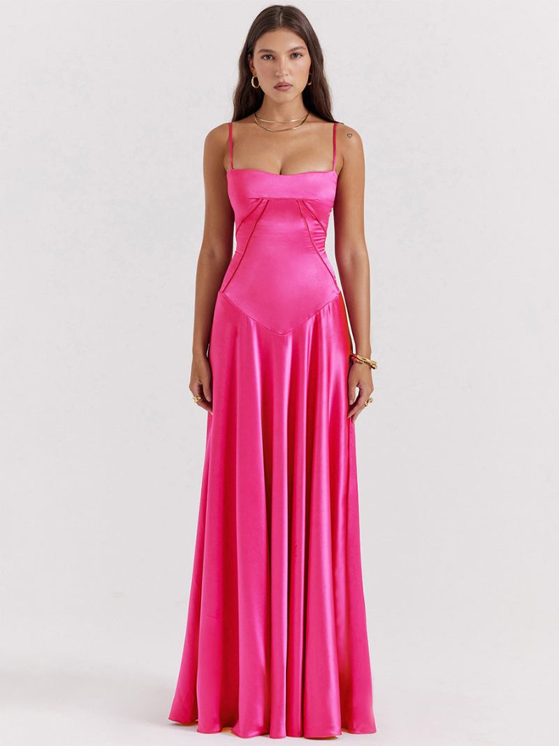 Vestido Feminino Corest Maxi Com Alças Finas Ajustáveis Sem Costas Cadarço E Vestidos Baile - Rosa