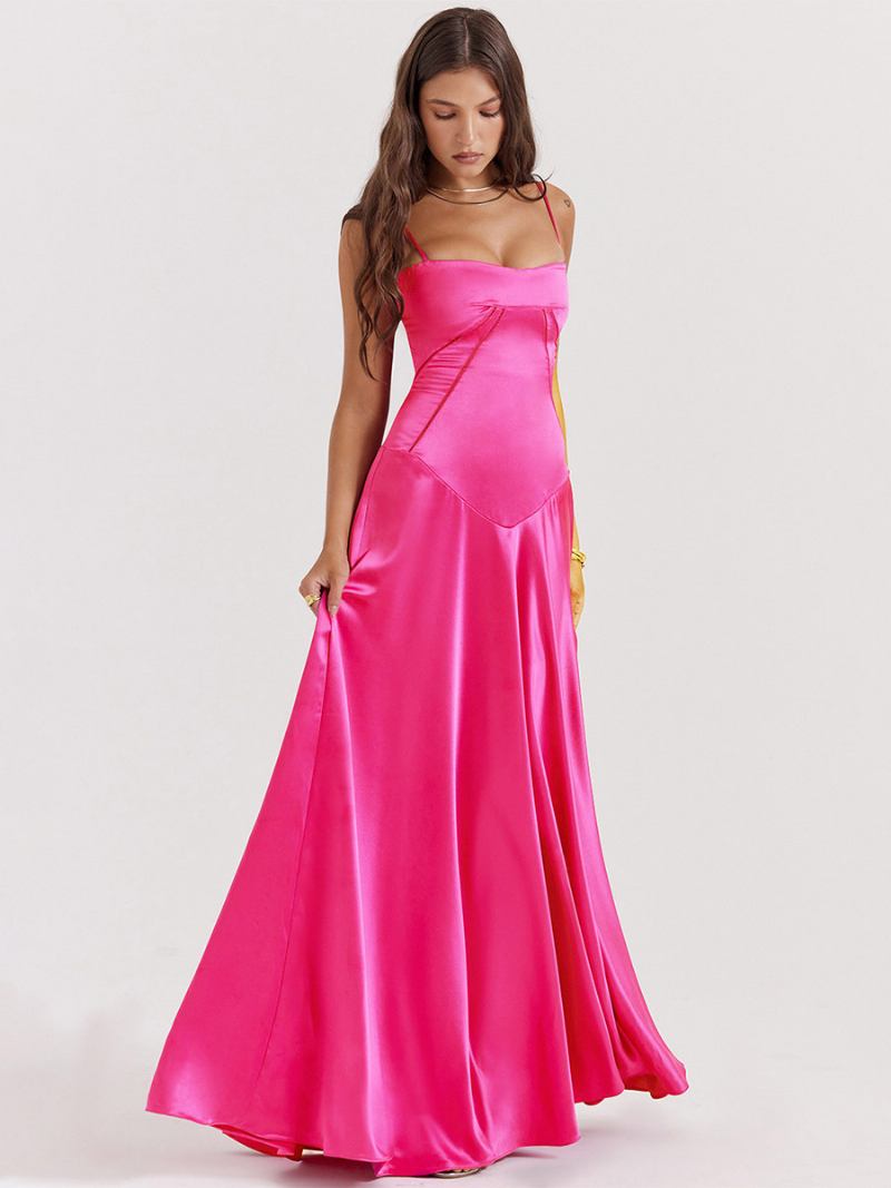 Vestido Feminino Corest Maxi Com Alças Finas Ajustáveis Sem Costas Cadarço E Vestidos Baile - Rosa