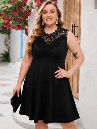 Vestido Feminino Plus Size Com Decote Em Renda Sem Mangas Vestidos Curtos Casuais