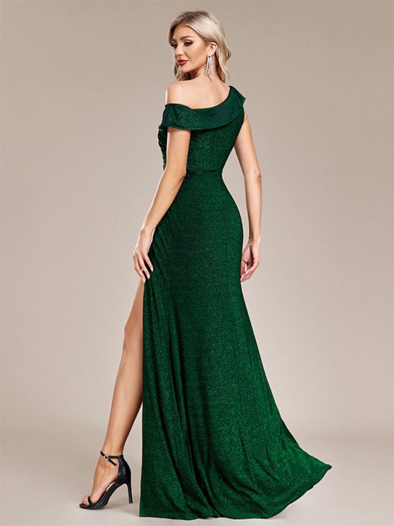 Vestido Feminino Um Ombro Com Lantejoulas E Fenda Alta Vestidos Maxi Baile - Verde