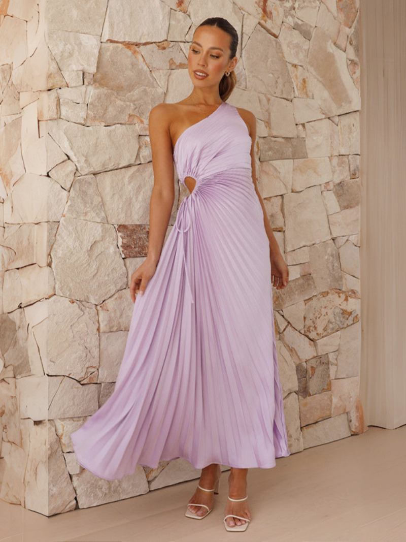 Vestido Festa Assimétrico Feminino Com Um Ombro Plissado Vestidos Maxi Baile - Roxo