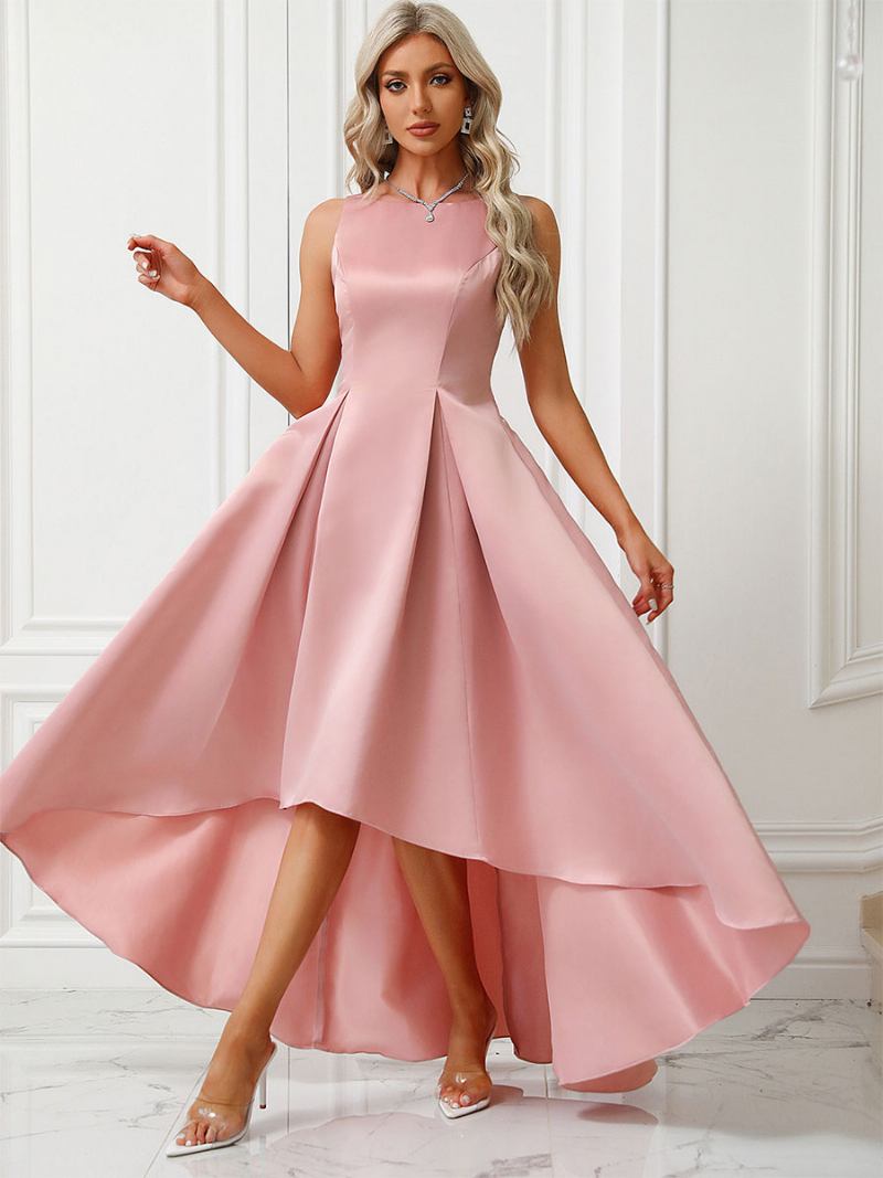 Vestido Maxi Feminino Rosa Sem Mangas Com Costas Em V Alto-baixo Ruching Vestidos Baile Festa