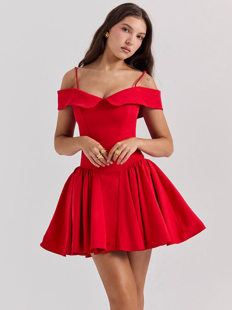 Vestido Preto Feminino Com Alças Finas Queimado Minivestidos Para Festa Aniversário - Vermelho