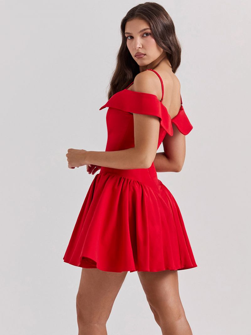 Vestido Preto Feminino Com Alças Finas Queimado Minivestidos Para Festa Aniversário - Vermelho