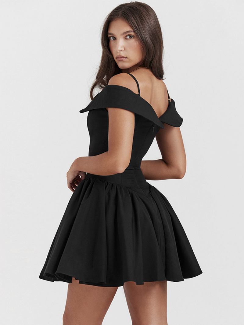 Vestido Preto Feminino Com Alças Finas Queimado Minivestidos Para Festa Aniversário - Preto