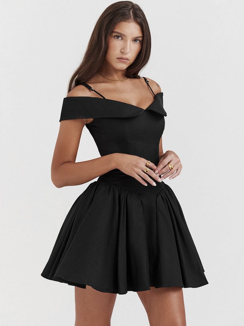 Vestido Preto Feminino Com Alças Finas Queimado Minivestidos Para Festa Aniversário - Preto