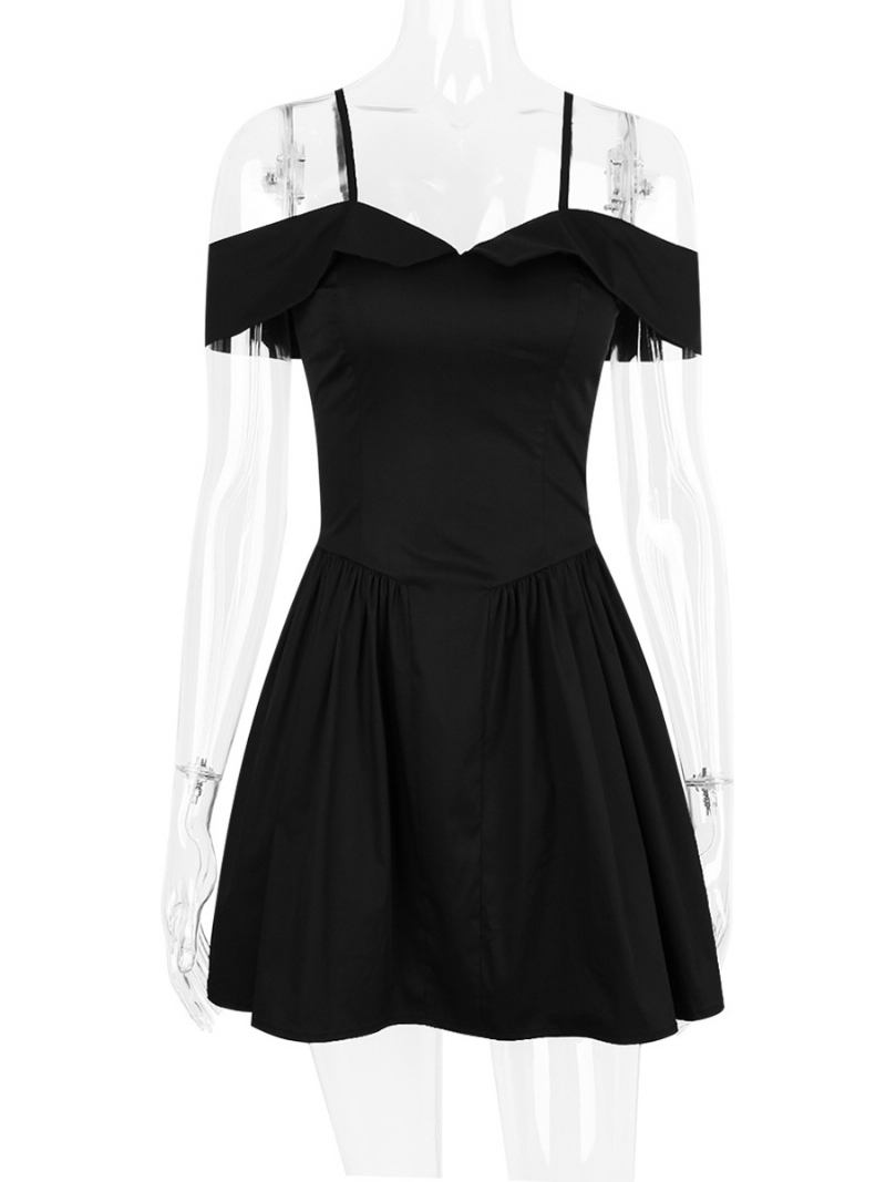 Vestido Preto Feminino Com Alças Finas Queimado Minivestidos Para Festa Aniversário - Preto