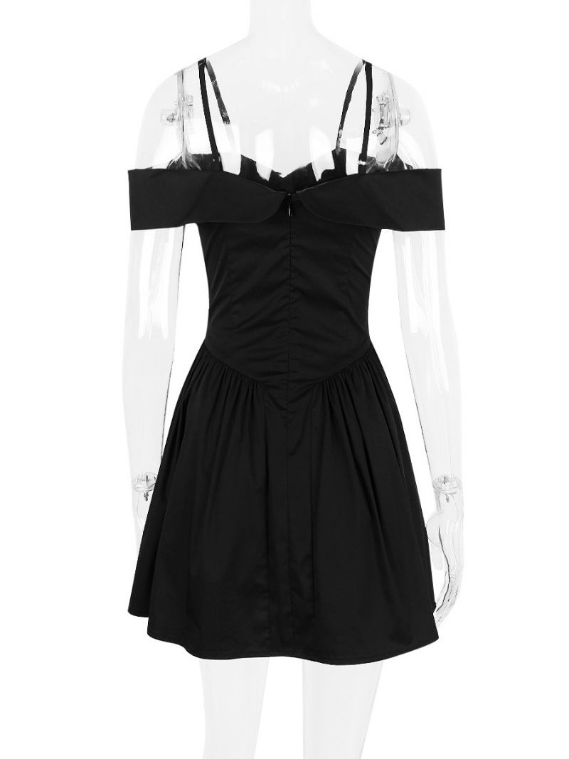 Vestido Preto Feminino Com Alças Finas Queimado Minivestidos Para Festa Aniversário - Preto