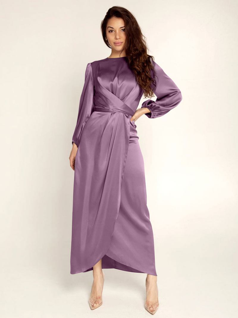 Vestidos Baile Femininos Com Decote Em Joia Plissado Mancha Vestido Maxi Semiformal - Roxo