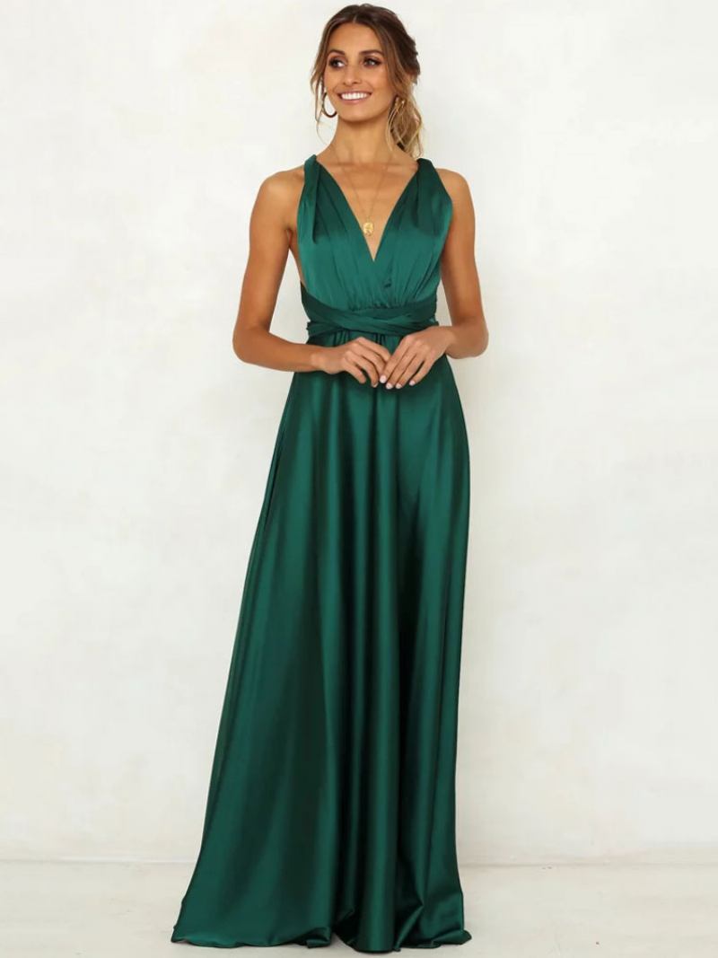 Vestidos Baile Femininos Verdes Sem Mangas Lycra Spandex Longo Vestido Maxi Verão - Verde