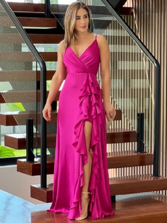 Vestidos Femininos Deslizantes Com Decote Em V E Fenda Alta Vestido Baile Maxi Semi Formal Aniversário